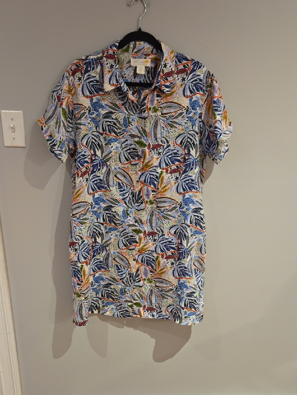C&C California Tropical Midi Dress - Blue, Green, Yellow In 100 % linen Size L